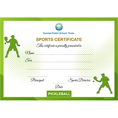 School Sports Award Certificate Pickleball A4 Size | Use on Laser Printer
